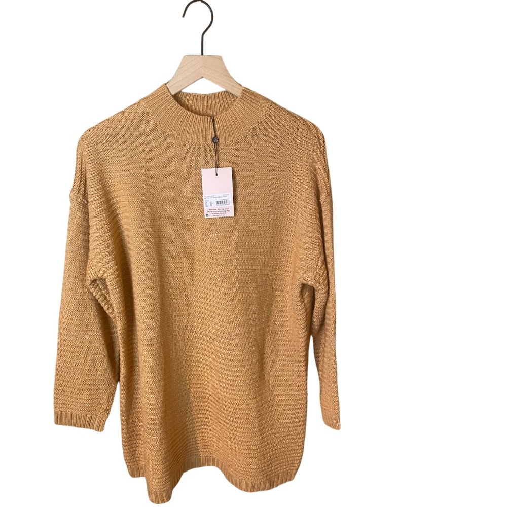 Petite Neck Ribbed Knit Mini Sweater Dress Long Sleeve